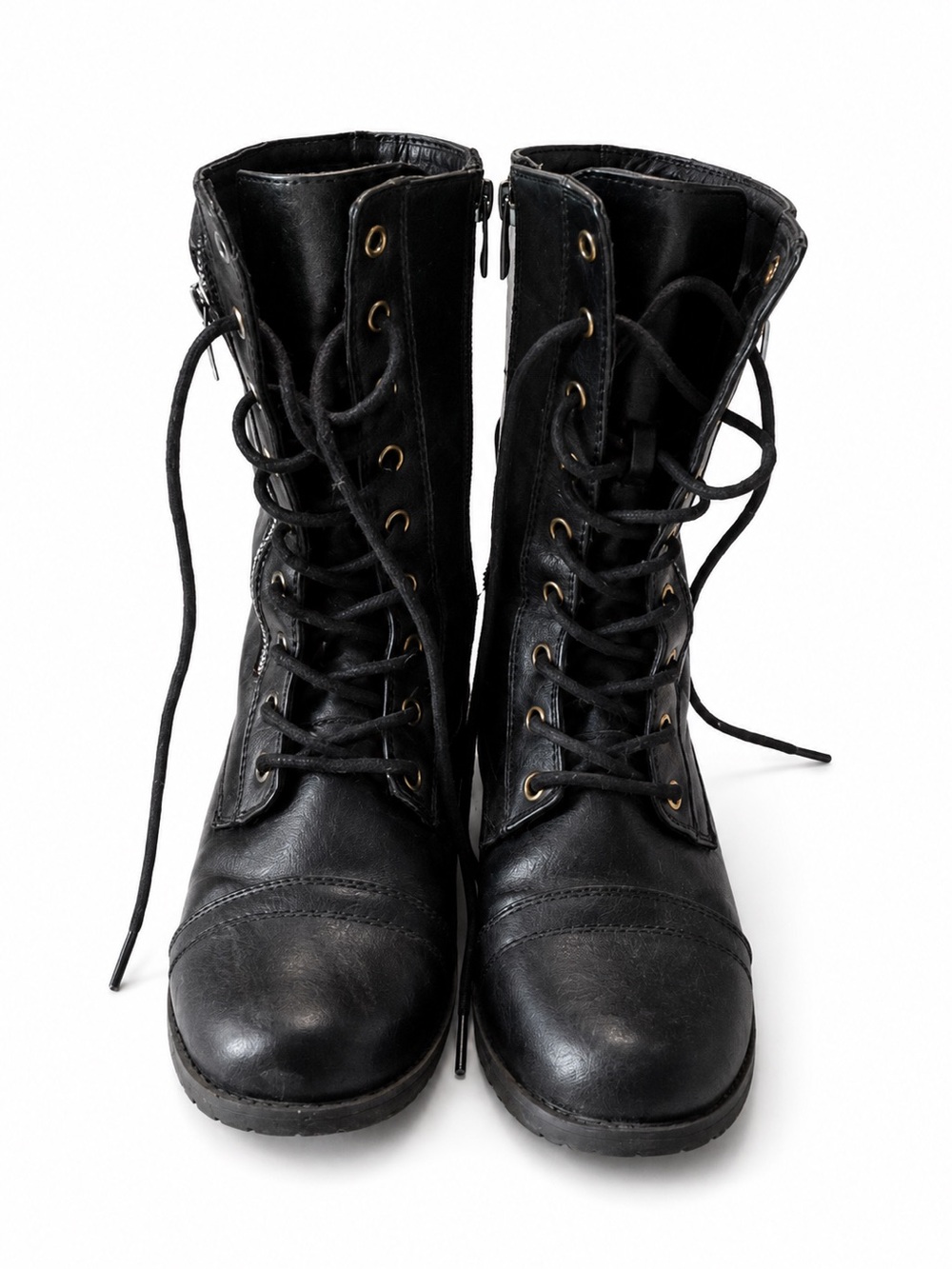 Women’s Size 7 Black Combat Boots w/ Buckles & Side Zippers